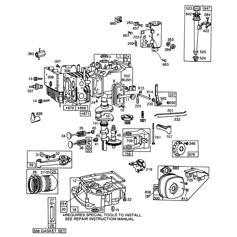 Engine Briggs & Stratton Model No. 193707-0152-01 8 H.p. Rear Engine Rider Electric Model 56150