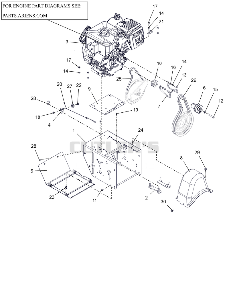 Engine, Frame And Belt Drive - 30"