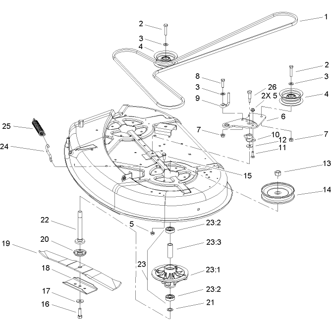 38in Deck Spindle and Belt Drive Assembly