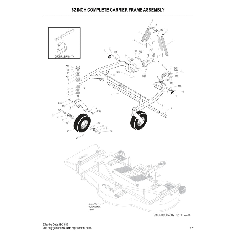 62 INCH COMPLETE CARRIER FRAME ASSEMBLY
