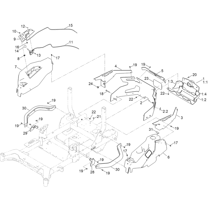 Throttle, Choke Cables and Guard Assembly