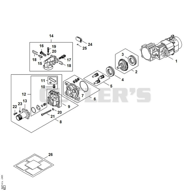 Electric motor, Valve block, Pump