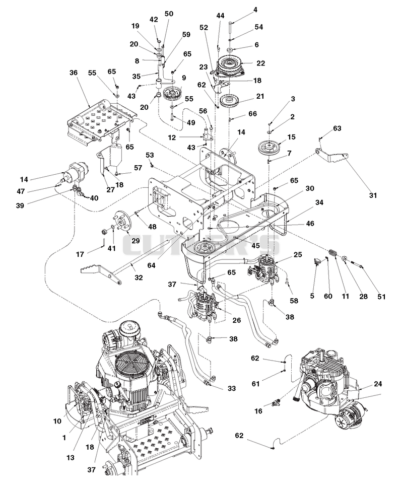 Engine, Hydraulic and Main Frame Assembly