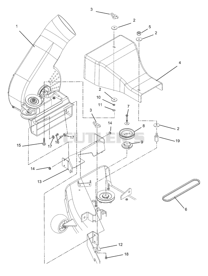 Blower Assembly To Mower Deck (40-Inch Mower Decks)