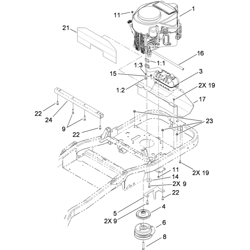 Engine, Clutch and Exhaust Assembly