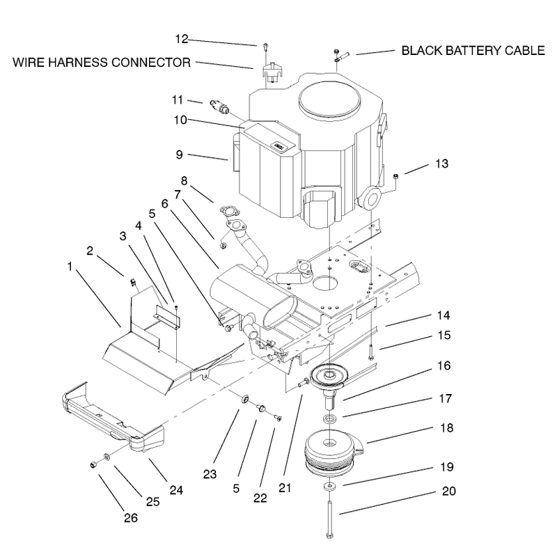 Twin Cylinder Engine Muffler and PTO Assembly
