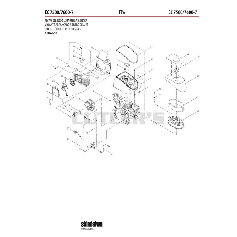 FLYWHEEL, RECOIL STARTER, AIR FILTER