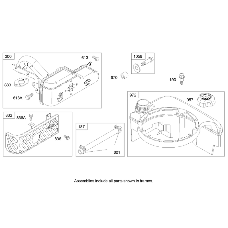 Muffler and Fuel Tank Assembly Briggs and Stratton 122607-0116-E1