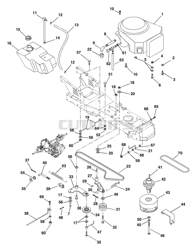 Engine, Fuel Tank And Belt Drive