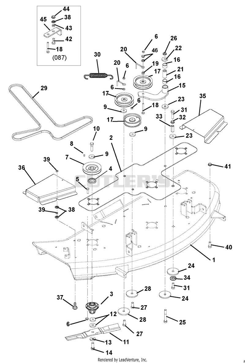 Mower Deck, Belt, Idlers And Blades