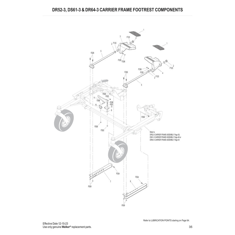 DR52-3, DS61-3 & DR64-3 CARRIER FRAME FOOTREST COMPONENTS