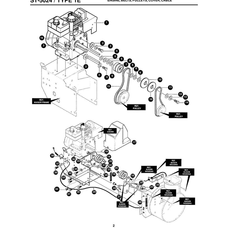 ENGINE, BELTS, PULLEYS, COVER, CABLE