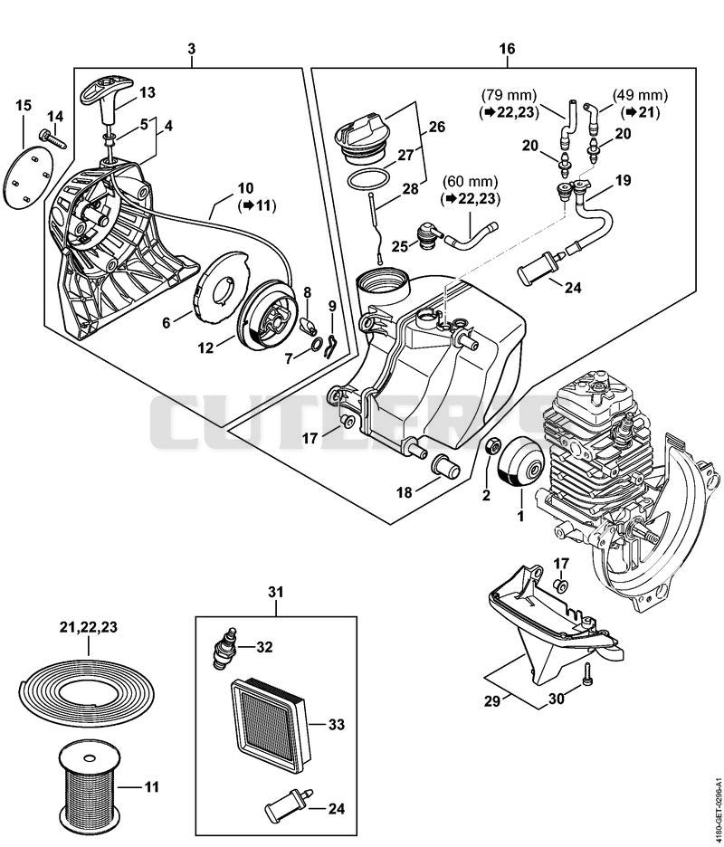 Rewind starter, Fuel tank