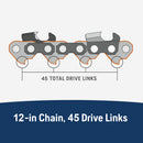 Husqvarna 585422145 X-Cut S93G 12 Inch Chainsaw Chain Replacement, 3/8" Mini Pitch, .050" Gauge, and 45 Drive Links