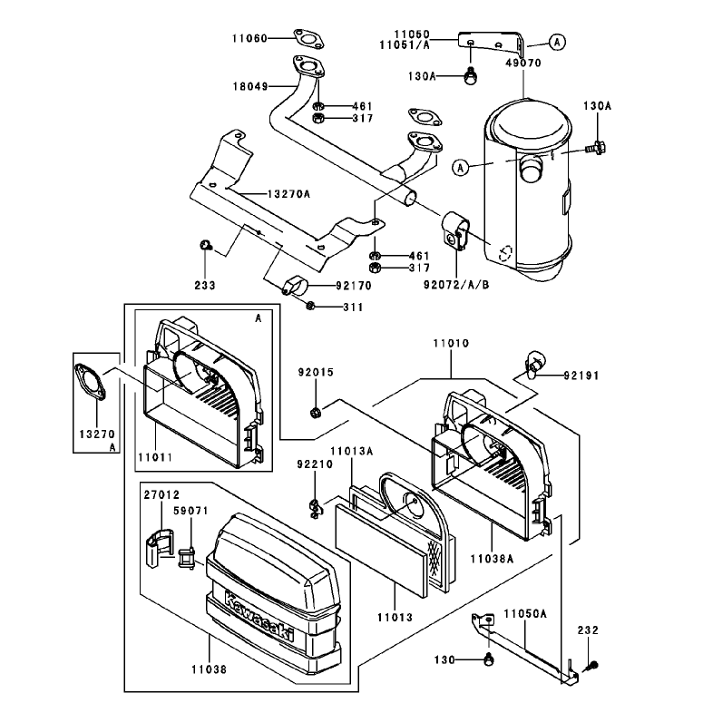 Air FilterMuffler Assembly Kawasaki FH451V-BS04