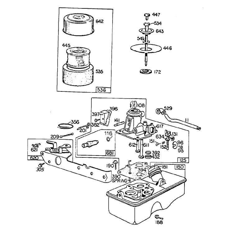 Carburetor Assembly Briggs and Stratton Model No 110908-0529-01