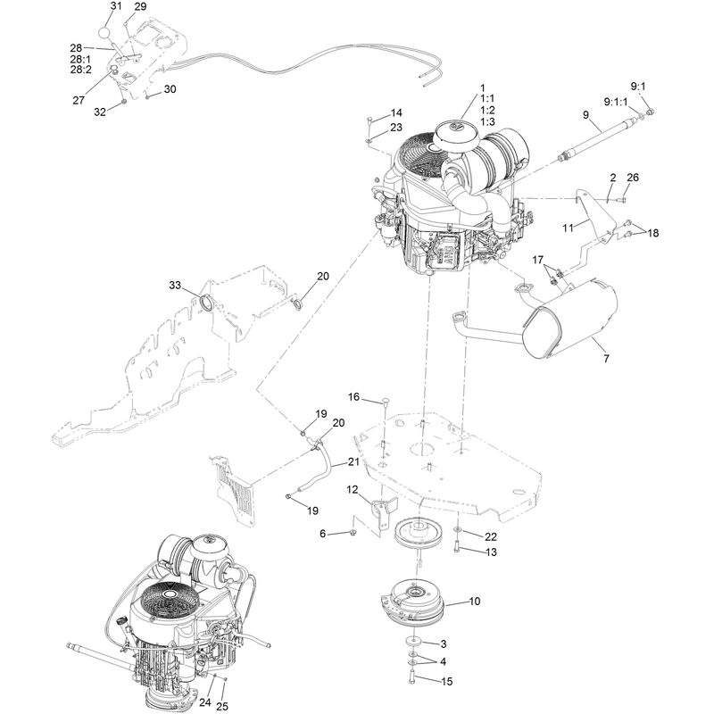 Engine, Clutch and Muffler Assembly