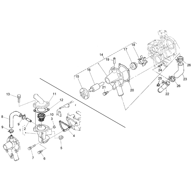 Water Flange Pump Pipe and Thermostat Assembly