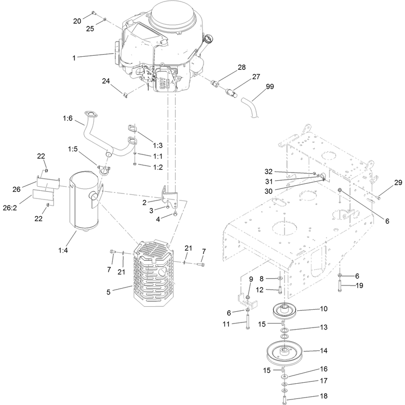 Engine and Muffler Assembly