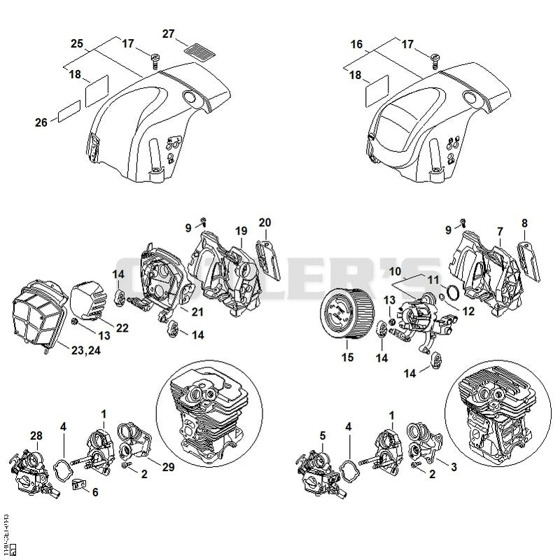 Carburetor bracket, Air filter, Shroud
