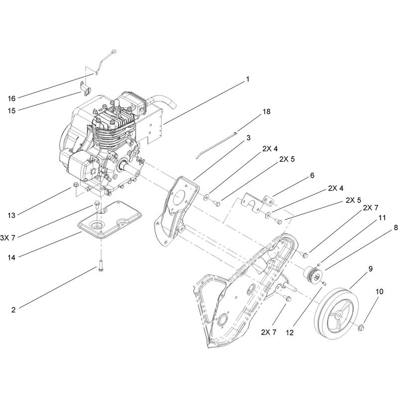 Engine, Frame and Wheel Assembly