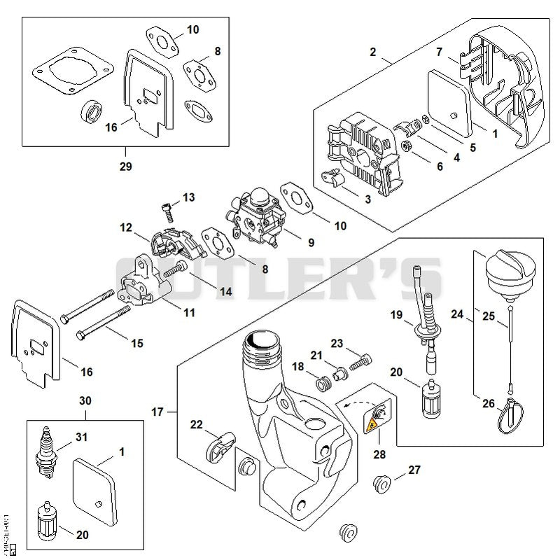 Air filter, Fuel tank KM 55, KM 55 C, KM 55 RC