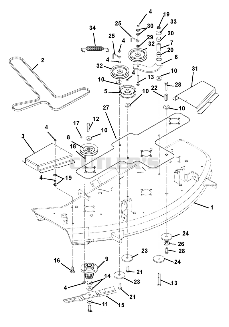 Mower Deck 50-Inch, Belt, Idlers And Blades
