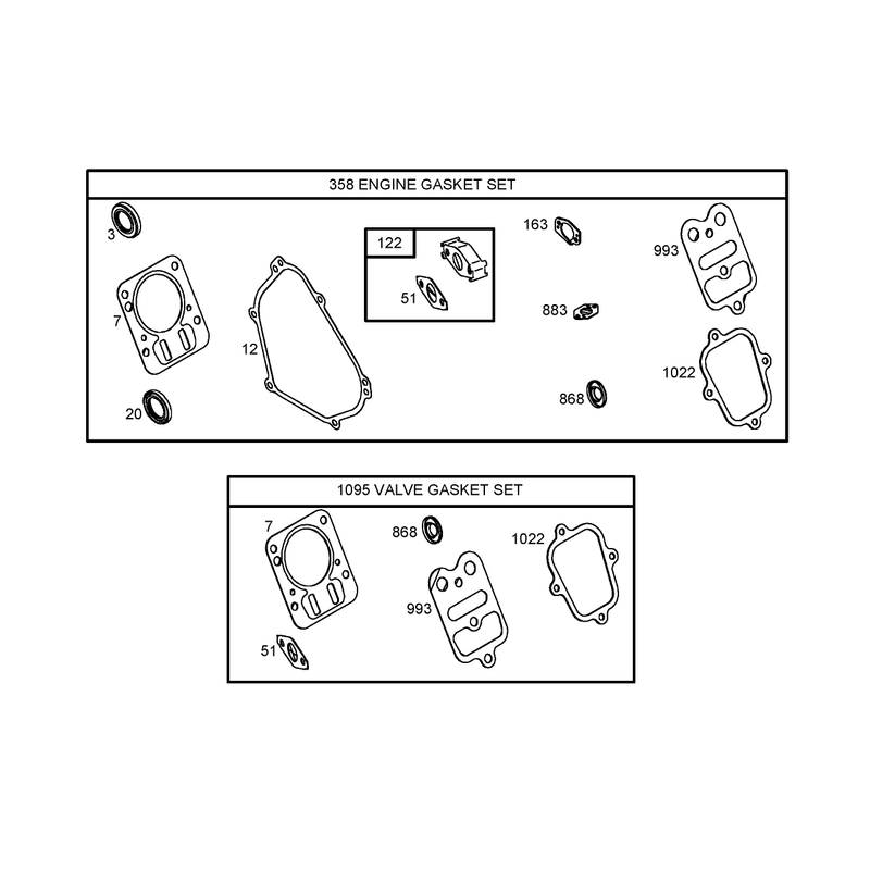 358 Engine Gasket Set and 1095 Valve Gasket Set Assemblies Briggs and Stratton 126302-0245-E1