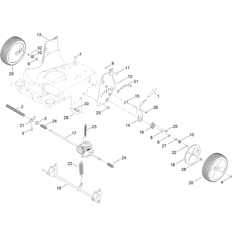 Transmission Rear Wheel and Height of Cut Assembly