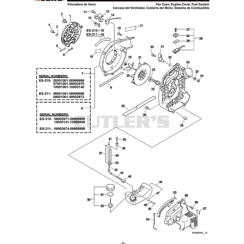 Carcasa del Ventilador, Cubierta del Motor, Sistema de Combustible