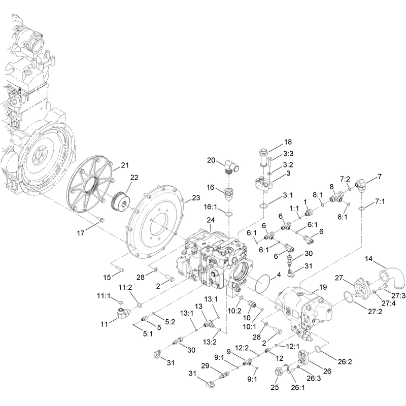 Engine Bell Housing and Hydraulic Pump Assembly