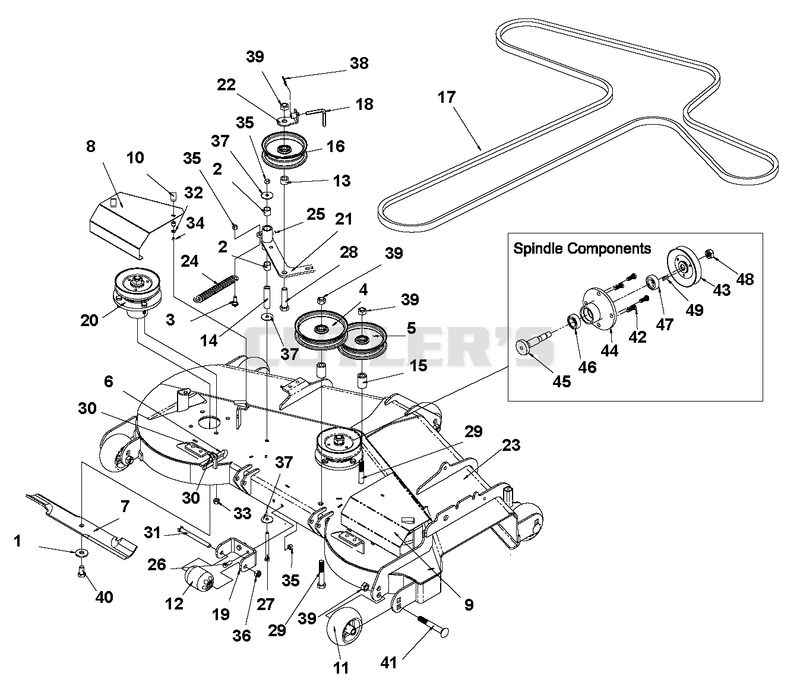 Mower Deck, Belt, Idlers And Blades