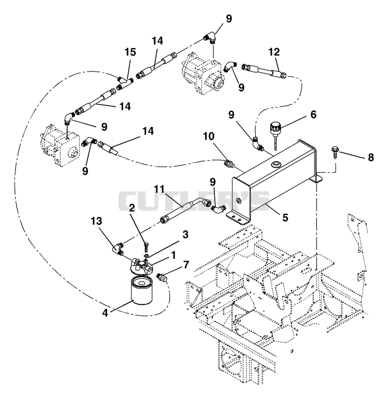 Hydraulic Tank, Filter And Pump To Tank Circuit