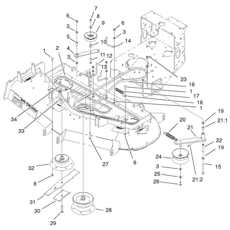 Spindles Idler Pulleys and Belts Assembly