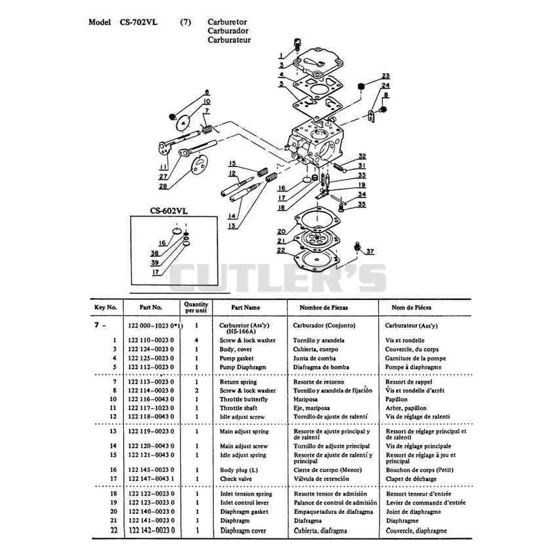 Model Cs-702Vl 7 Carburetor