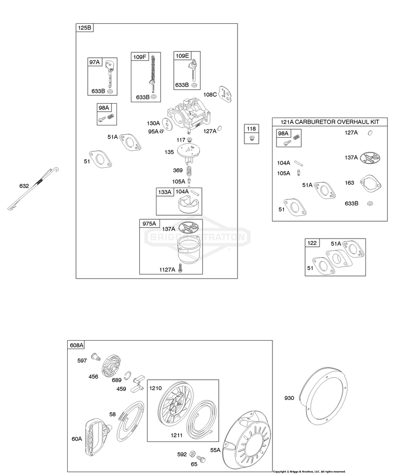 Carburetor, Kit - Carburetor Overhaul, Rewind Starter