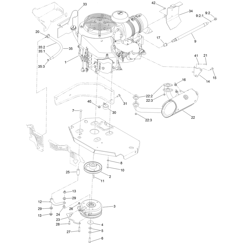 Engine, Clutch and Muffler Assembly