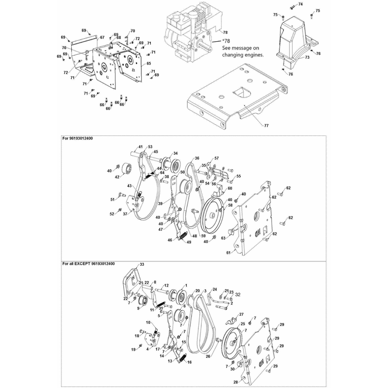 CHASSIS, ENGINE AND PULLEYS
