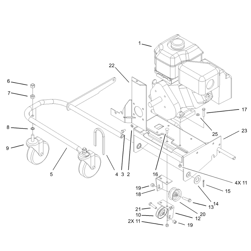 Engine and Wheel Support Assembly