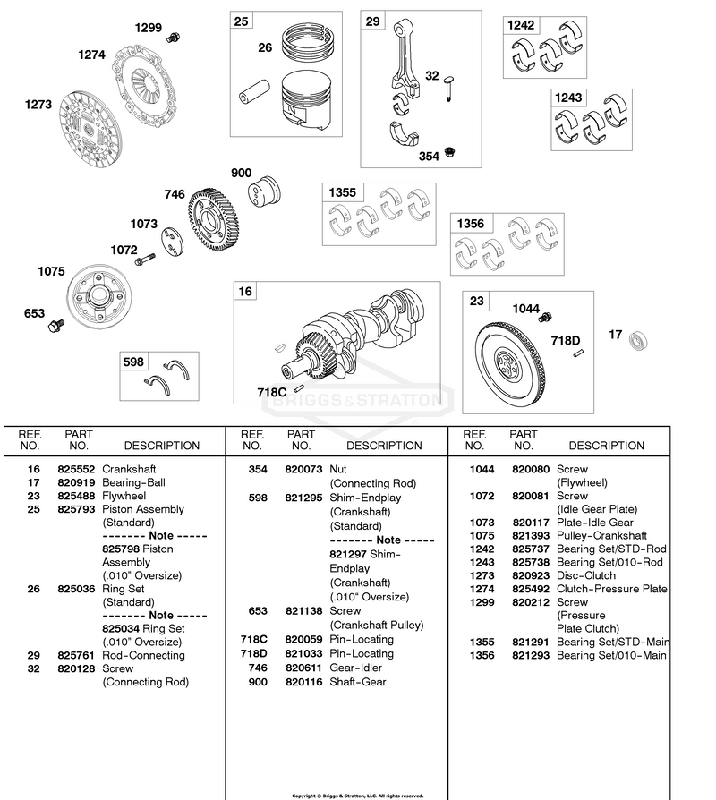 Crankshaft, Piston/Rings, Flywheel, Clutch