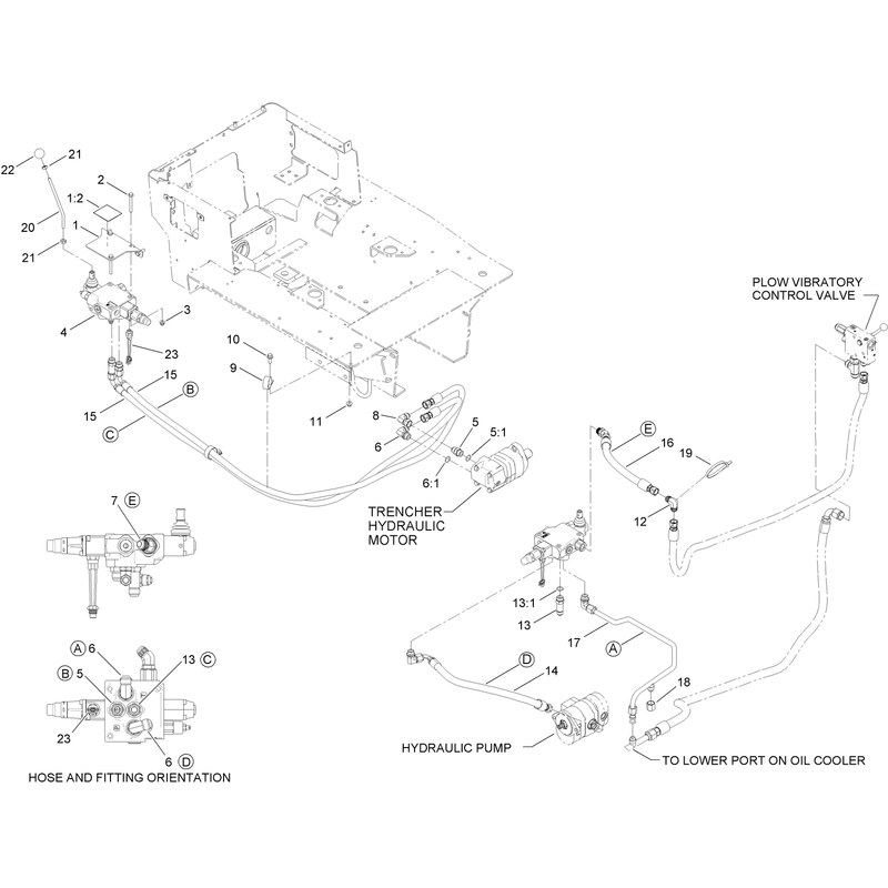 Trencher Valve and Hydraulic Plumbing Assembly
