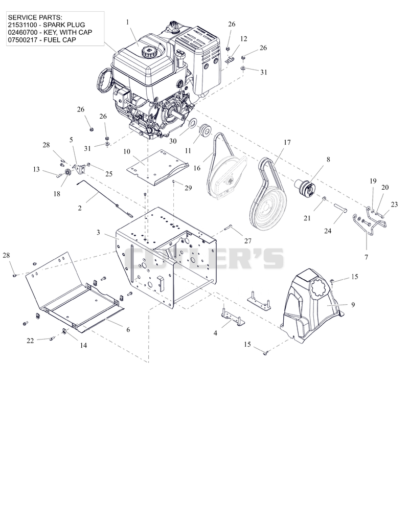 Engine, Frame and Belt Drive