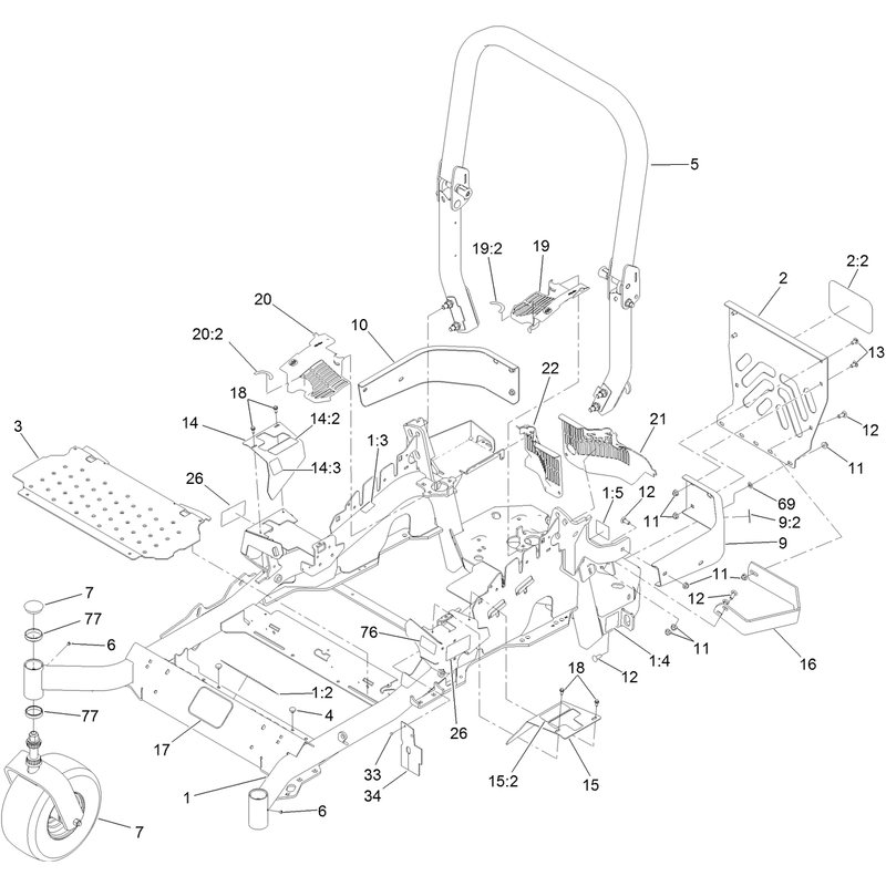 Frame and Caster Wheel Assembly
