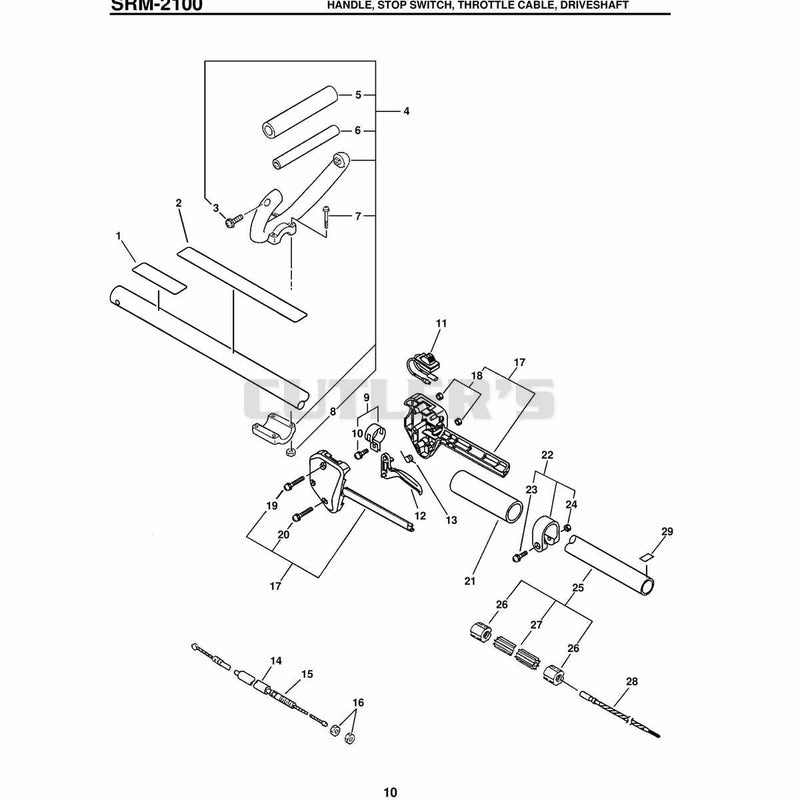 Handle, Stop Switch, Throttle Cable, Driveshaft