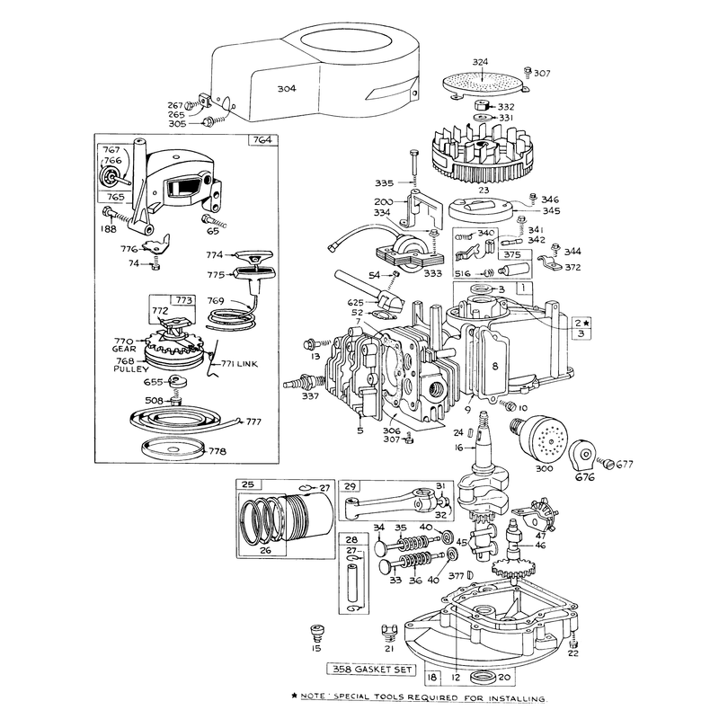 Engine Briggs and Stratton Model 92508-0904-01 for 19in Hand Propelled Model 16073
