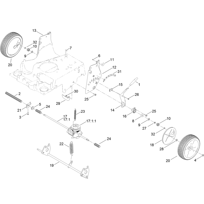 Transmission Rear Wheel and Height of Cut Asseembly