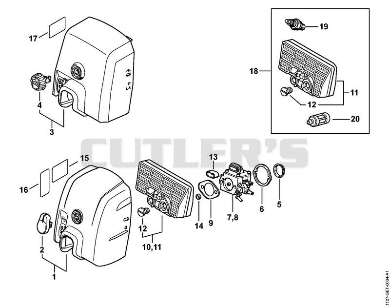 Carburetor box cover, Air filter