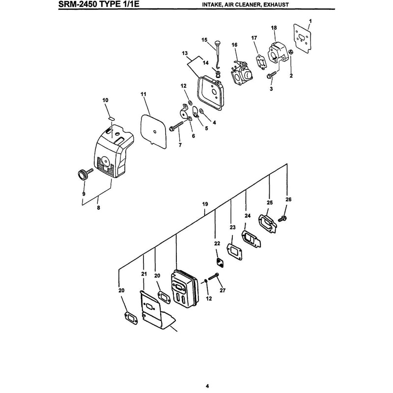 Intake, Air Cleaner, Exhaust  Type 1/1E