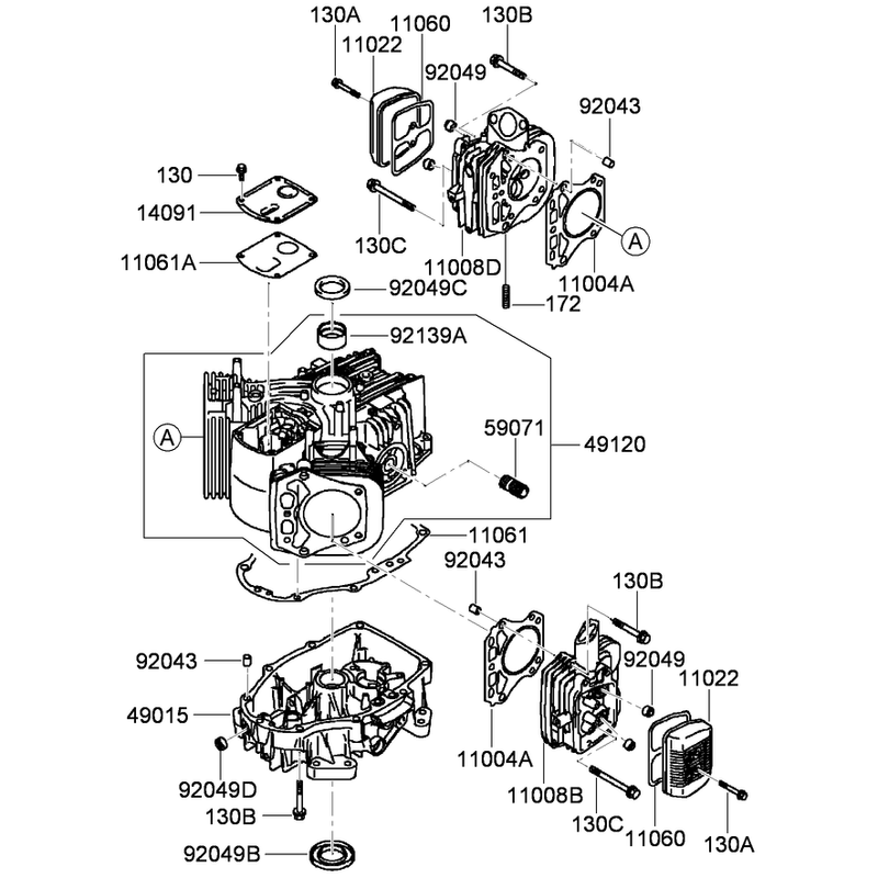 Cylinder and Crankcase Assembly Kawasaki FH430V-CS25