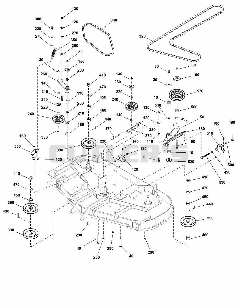 60" Mower Deck - Pulleys, Belts & Idler Arms